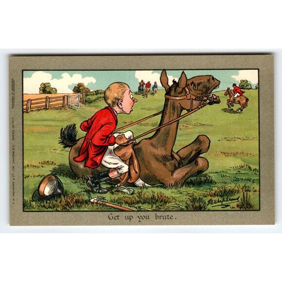 Get Up You Brute Horse Comical Humor CW Faulkner Artist Signed Shepheard Germany - Picture 1 of 2